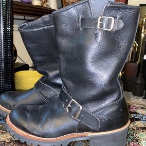 Sturdy Black Leather Biker Boots